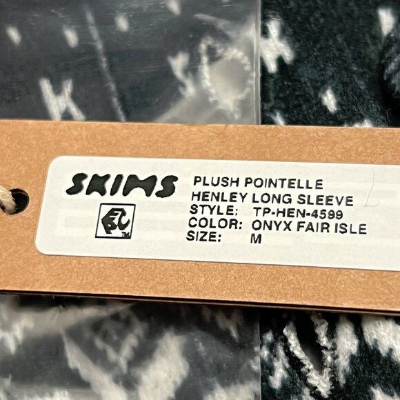 NWT SKIMS LOGO PLUSH POINTELLE LONG SLEEVE HENLEY TOP ONYX FAIR ISLE M NEW - Picture 5 of 10